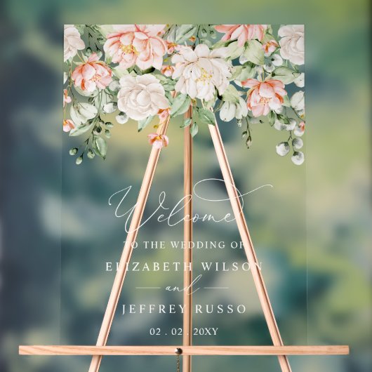 Botanical Blush Pink Floral Wedding Welcome Sign (Neutre)