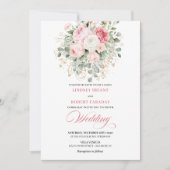 Botanical Blush Roses Gold Wedding Invitation Kaart (Voorkant)