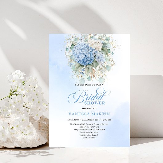 Botanical Boho Blue Floral Bridal Shower Invitatio Kaart
