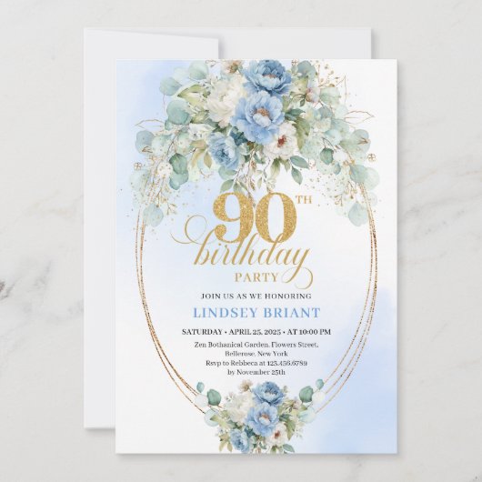 Botanical Boho Blue Peonies Eucalyptus Invitation (Devant)