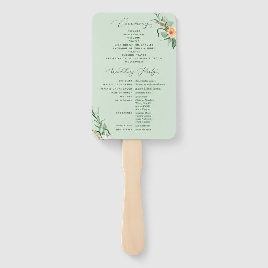 Botanical Boho Greenery Sage Green Wedding Program Handwaaier (Achterkant)