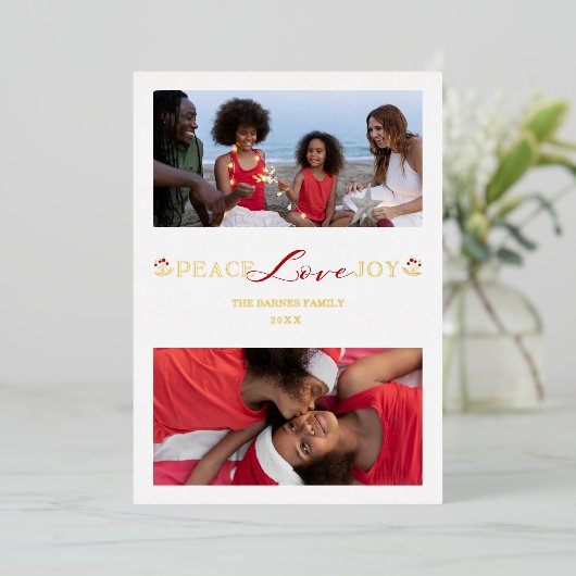 Botanical Branches Christmas Custom Photo Script Folie Feestdagenkaart (Staand Voorkant)