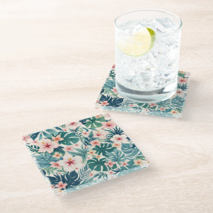 Botanical Breeze – Tropical Floral Glass Onderzett Glazen Onderzetter
