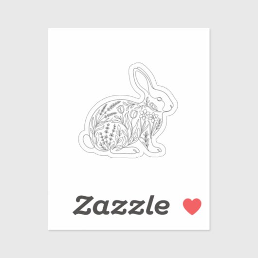 Botanical Bunny Silhouette Floral Line Art Sticker (Feuille)
