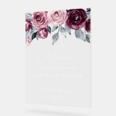 Botanical Burgundy Floral Wedding Welcome Sign (Angle)
