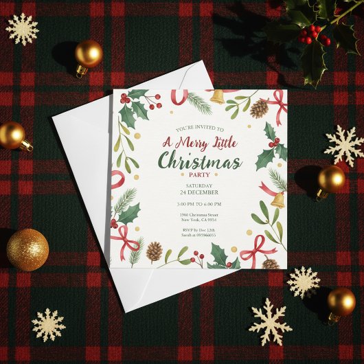 Botanical Christmas Wreath Frame Invitation Kaart