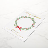 Botanical Christmas Wreath Modern Gold Script Folie Feestdagenkaart (Gedraaid)