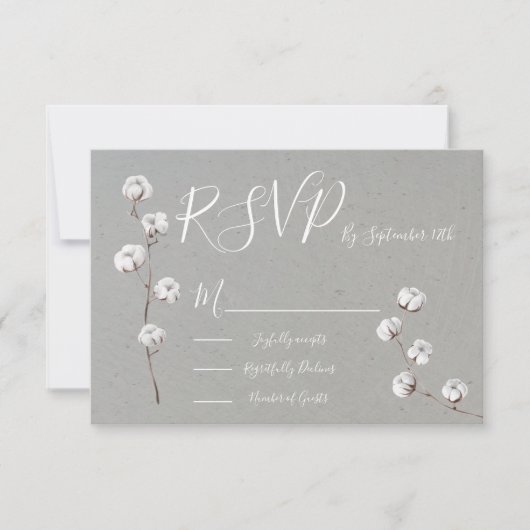 Botanical Cotton Wedding response cards RSVP (Voorkant)