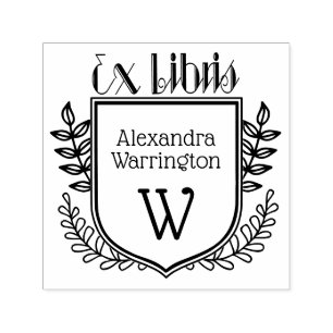 Botanical Crest Ex Libris #2 Boeknaam Initiaal Zelfinktende Stempel
