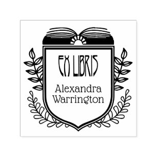Botanical Crest Ex Libris Boeknaam Embosser Zelfinktende Stempel