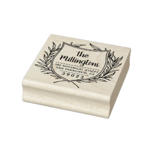 Botanical Crest Familienaam Script Retouradres Rubberstempel