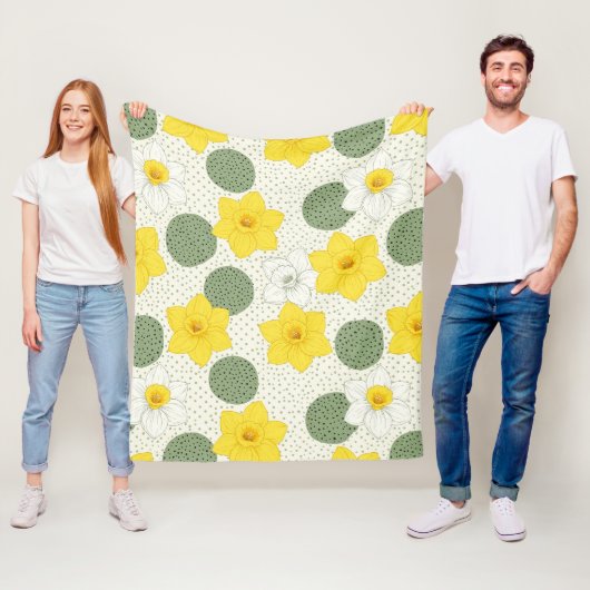 Botanical Daffodil Floral Geometric Pattern (1) Fleece Deken (In situ)