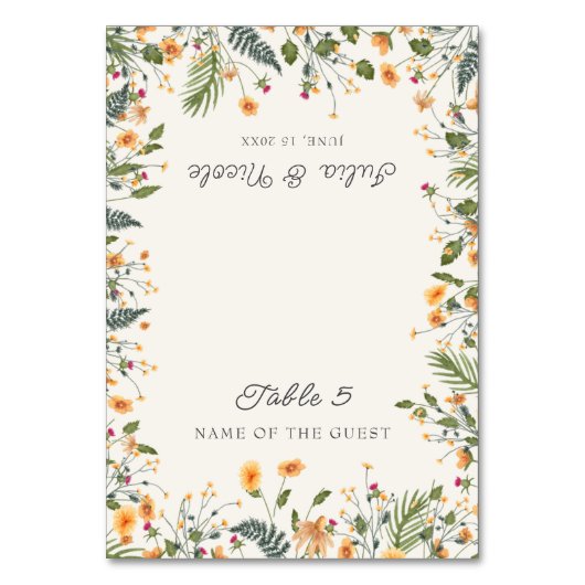 Botanical Daffodils Daisy Peony Wedding Place card Kaart (Voorkant)