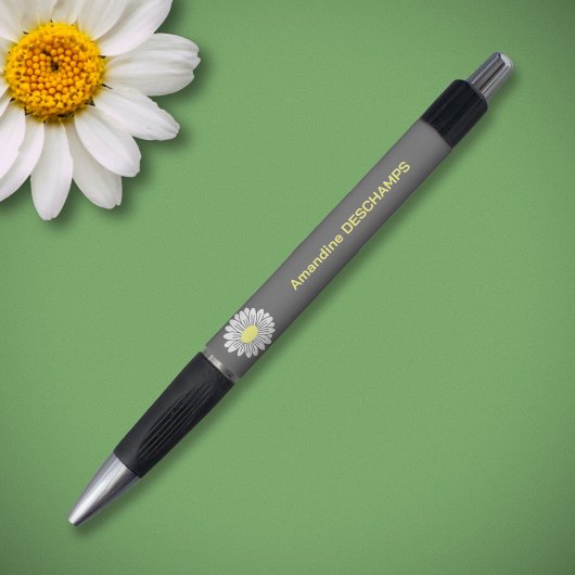 Botanical Daisy Flower Grey Pen
