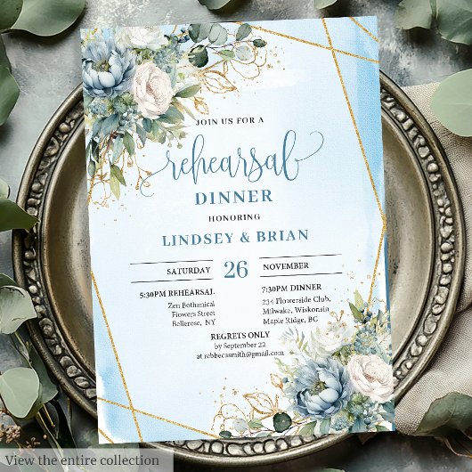 Botanical Dusty Blue Eucalyptus Rehearsal Dinner  Kaart