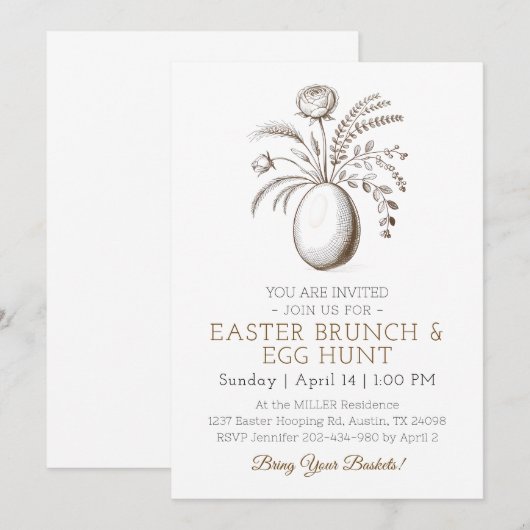 Botanical Easter Brunch Egg Hunt Invitation (Devant / Derrière)