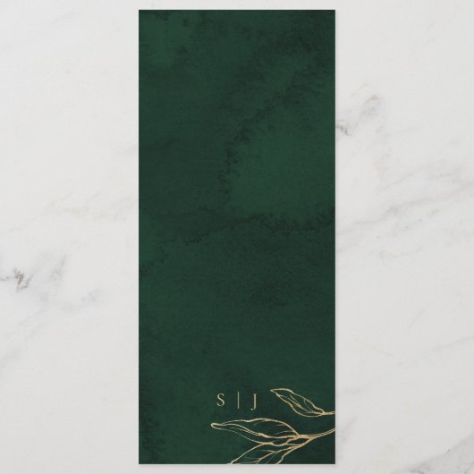 Botanical Emerald Green and Gold Elegant Wedding Menu (Achterkant)