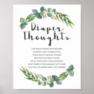 Botanical Eucalyptus Baby Shower Diaper Thoughts Poster