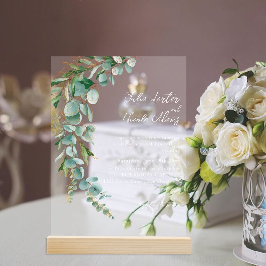 Botanical Eucalyptus Fall Leaf Wreath Wedding Acryl Uitnodigingen