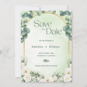 Botanical Eucalyptus Sage Green Garden Wedding Save The Date (Voorkant)