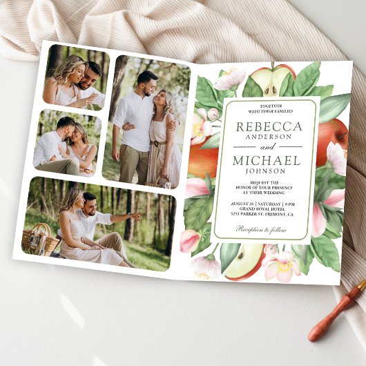 Botanical Floral Red Apple Orchard QR Code Wedding