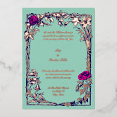 Botanical Floral Roos Vine Border Wedding Folie Uitnodiging (Voorkant)