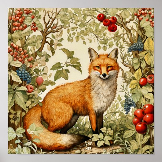 Botanical Fox Woodland Animal Art Poster (Voorkant)