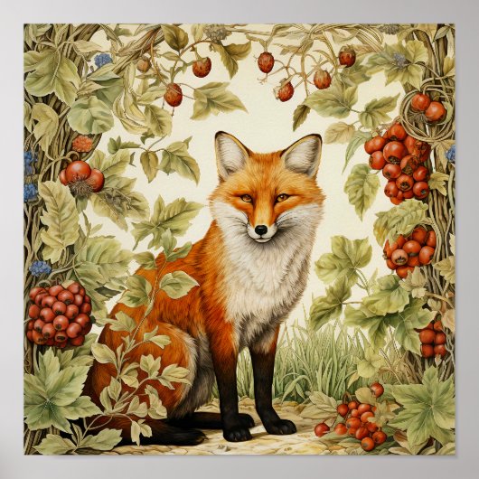 Botanical Fox Woodland Animal Art Poster (Voorkant)