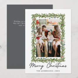 Botanical Frame Christmas | Elegant Family 1 Photo Feestdagenkaart
