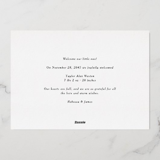 Botanical Frame Winter Foliage New Baby Birth Folie Feestdagenkaart (Achterkant)