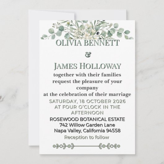 Botanical Garden Romance Wedding Invitation (Devant)