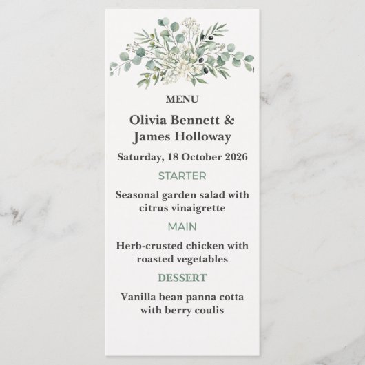 Botanical Garden Wedding Menu Cards (Voorkant)