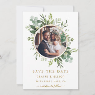 Botanical Gold Green Wreath Weddenfoto Save The Date