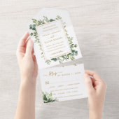 Botanical Gold Greenery Wedding All In One Uitnodiging (Afscheurbaar)