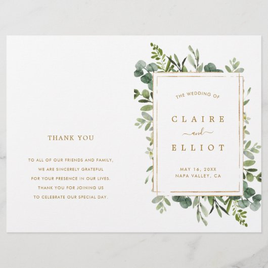 Botanical Gold Greenery Wedding Ceremony Program (Voorkant)