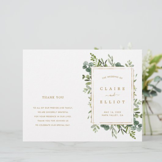 Botanical Gold Greenery Wedding Ceremony Program (Staand voorkant)