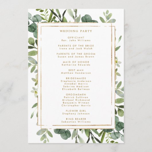 Botanical Gold Greenery Wedding Ceremony Program Programma (Achterkant)