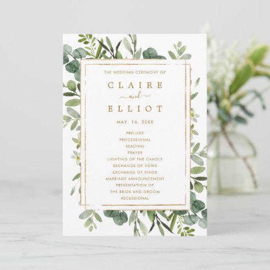 Botanical Gold Greenery Wedding Ceremony Program Programma (Staand voorkant)