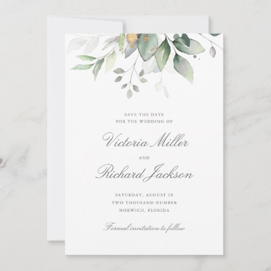 Botanical Gold Greenery Wedding Save The Date (Voorkant)
