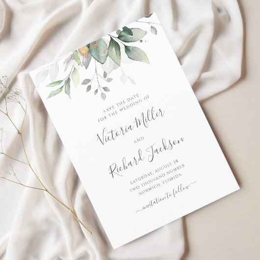 Botanical Gold Greenery Wedding Save The Date