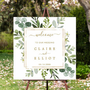Botanical Gold Greenery Wedding Welcome Sign Poster