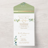 Botanical Gold Sage Green Wedding All In One Uitnodiging (Binnen)