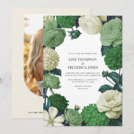 Botanical Green, Fern Shadow & Ivory Bud Wedding Kaart