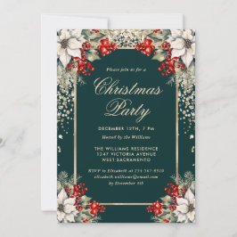 Botanical Green Gold Confetti Christmas Party Kaart