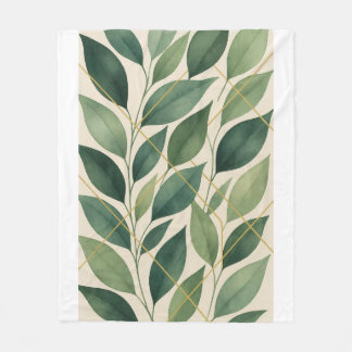 Botanical Green Leaves Fleece Blanket | Watercolor Deken