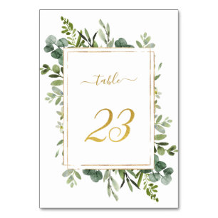 Botanical Green Wedding Gold Glitter Number 23, Kaart