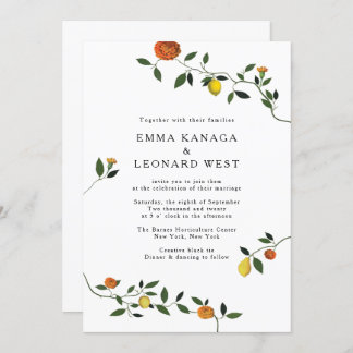 Botanical Greenerife, Lemons, Marigolds Invitation