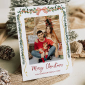 Botanical Greenery & Bow Merry Christmas 1 Photo Feestdagenkaart