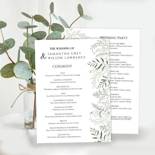 Botanical Greenery Wedding Program Card Programma