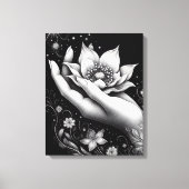 Botanical Hand Etching with Falling Petals Canvas Afdruk (Voorkant)